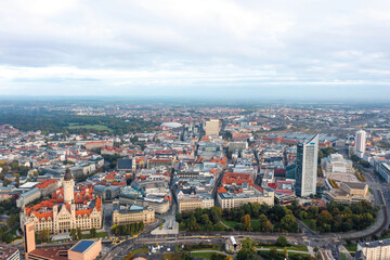 Fototapeta na wymiar Cityscape of Leipzig (Saxony, Germany). Aerial view over beautiful Zentrum city district. 