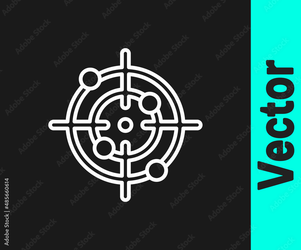 Poster white line target sport icon isolated on black background. clean target with numbers for shooting ra