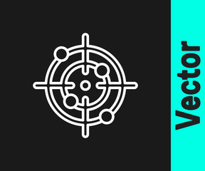 Fototapeta premium White line Target sport icon isolated on black background. Clean target with numbers for shooting range or shooting. Vector