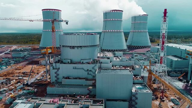 Power units, cooling towers at nuclear power plant