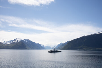 Boat in norwegian fjords