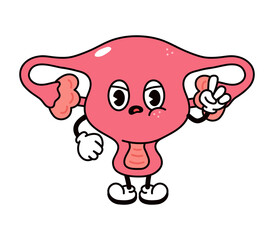 Cute angry sad uterus character. Vector hand drawn traditional cartoon vintage, retro, kawaii character illustration icon. Isolated on white background. Angry uterus character concept