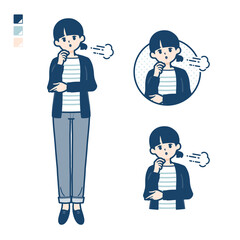 ひとつ結びヘアーの女性がため息をついているイラスト