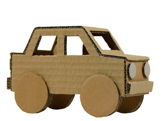 This small car model is made of cardboard