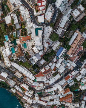 Aerial view of colourful houses in Positano, Amalfi coast, Salerno, italy.