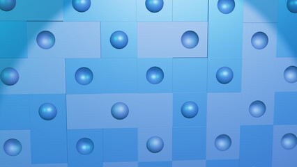 Blue geometric background. 3D background. Blue bricks texture
