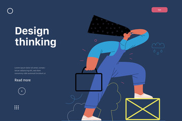 Startup illustration, website landing template Flat line vector modern concept illustration, startup metaphor. Concept of building new business, strategy, company processes. Design thinking