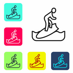 Black line Surfboard icon isolated on white background. Surfing board. Extreme sport. Sport equipment. Set icons in color square buttons. Vector