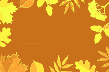 Vector illustration. Autumn postcard with acorns, berries and leaves.