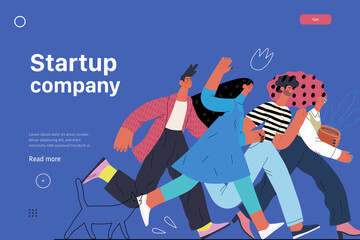Startup illustration, website landing template Flat line vector modern concept illustration, startup metaphor. Concept of building new business, strategy, company processes. Startup company