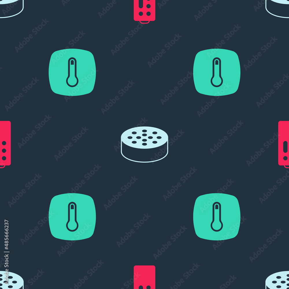 Poster set remote control, water sensor and thermostat on seamless pattern. vector