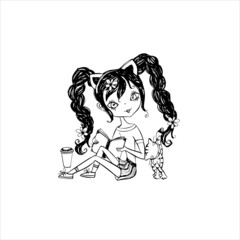 chibi girls coloring page | vector illustration | coloring page for adults | coloring page for kids 