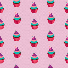 birthday cupcake seamless pattern