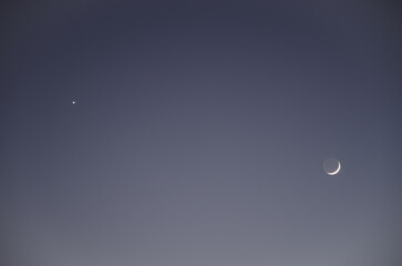 Polar star and waxing crescent moon. Gran Canaria. Canary Islands. Spain.
