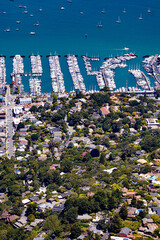 Beautiful Homes Stretch to the Marina and Coastline with Hundreds of Boats and Yachts in Sausalito, California, USA
