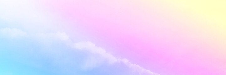 Colorful sky with Soft clouds. Fantasy magical sunny sky pastel background is fluffy white cloud. Freedom wallpaper concept. Sweet color dream.