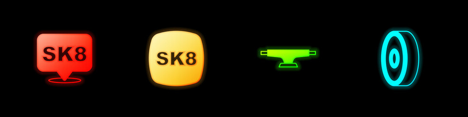 Set Skateboard, , wheel and ball bearing icon. Vector