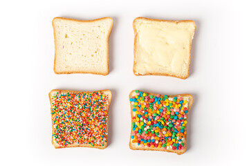 Iconic traditional Australian party food, Fairy Bread, white background