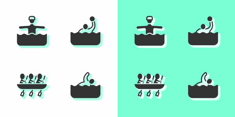 Set Swimmer, Water gymnastics, Canoe rowing team sports and polo icon. Vector