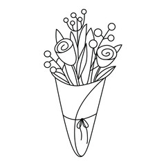 Bouquet with flowers. Doodle vector illustration. Hand Drawn Doodled Birthday Or Mother's Day Bouquet