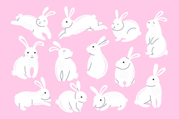 Vector bunny, line hand drawn cute bunny. Rabbit doodle illustration