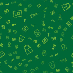 Set line Safe, Lock and Key on seamless pattern. Vector