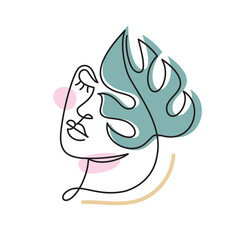 Face of an abstract woman with a leaf.