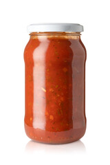 Tomato sauce jar isolated on white background 