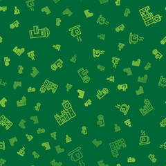 Set line London mail box, Big Ben tower and Cup of tea with tea bag on seamless pattern. Vector