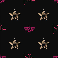 Set line Trumpet, USA Independence day and Star American military on seamless pattern. Vector