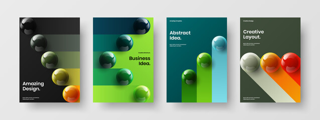 Premium realistic balls poster template set. Colorful brochure A4 vector design concept collection.
