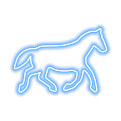 Blue neon icon of horse isolated on white