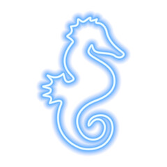 Blue neon icon of sea horse isolated on white