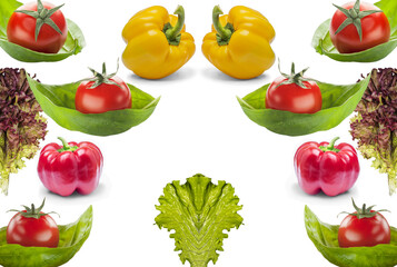 Pattern of young and fresh vegetables, tomatoes and peppers.