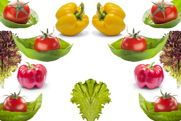 Pattern of young and fresh vegetables, tomatoes and peppers.