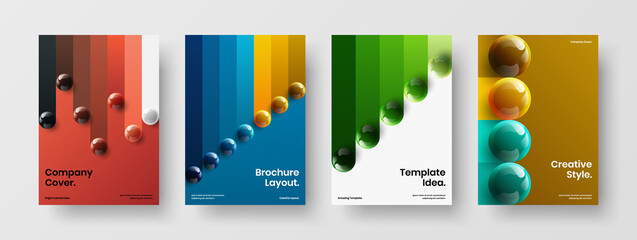 Colorful presentation design vector illustration collection. Premium 3D spheres magazine cover layout bundle.