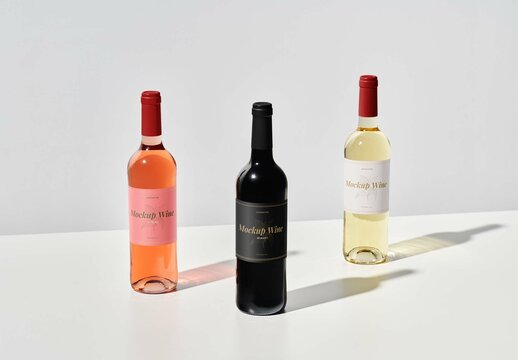 Red and Rose and White Wine Bottle Mockup