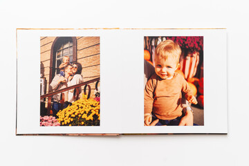 pages of a photobook from a family photo shoot. 
