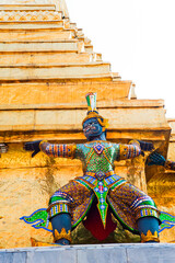 Fototapeta premium Colourful guardian statue close up, Grand Palace, Bangkok, Thailand, Southeast Asia, Asia, Southeast Asia