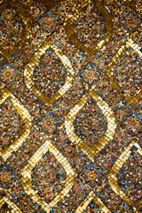 Close Up Gold Leaf and Mosaic Detail at The Temple of the Emerald Buddha, The Grand Palace, Bangkok, Thailand, Southeast Asia