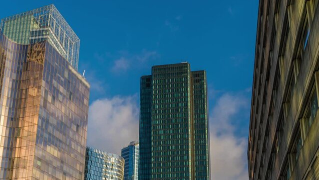 Light and Shadows With Reflections on Towers at La Defense Business District Paris