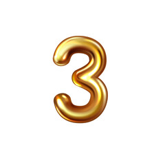 3d golden embossed number three on white background.