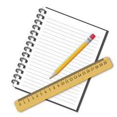 Vector illustration of notepad with wooden ruller and pencil