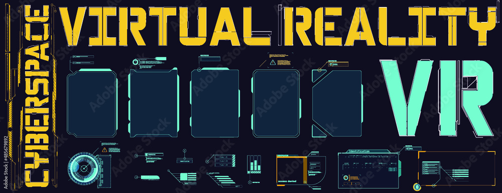 Poster digital design elements hud style. trendy 2022 shapes in cyberpunk style. bar labels,info box bars. 