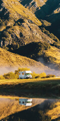 Caravan at Lake Moke campsite, Queenstown, South Island, New Zealand