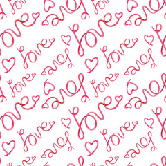 Handmade watercolor seamless pattern of the word of love. Seamless pattern for wedding or Valentine's day. - 485680474