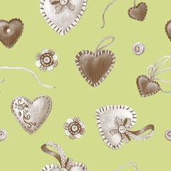 Watercolor seamless pattern of handmade hearts. Seamless pattern for wedding or Valentine's day. - 485680475