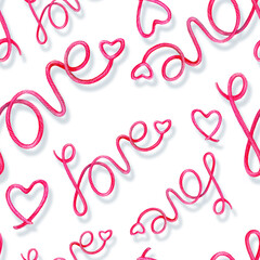 Handmade watercolor seamless pattern of the word of love. Seamless pattern for wedding or Valentine's day. - 485680477
