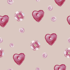 Watercolor seamless pattern of handmade hearts. Seamless pattern for wedding or Valentine's day. - 485680478