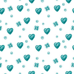 Watercolor seamless pattern of handmade hearts. Seamless pattern for wedding or Valentine's day. - 485680480
